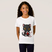 かわいい黒猫ちびキャラデザイン Tシャツ (正面フル)