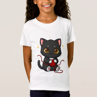 かわいい黒猫ちびキャラデザイン Tシャツ