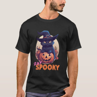 かわいい黒猫とかぼちゃでいつまでもスプーキーな満月ハロウィン Tシャツ
