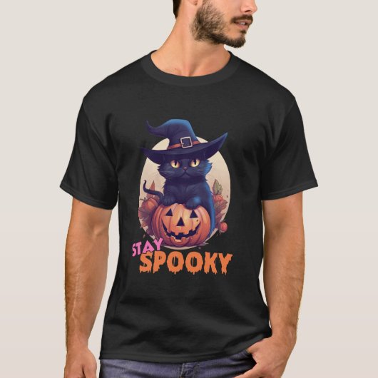 かわいい黒猫とかぼちゃでいつまでもスプーキーな満月ハロウィン Tシャツ (正面)