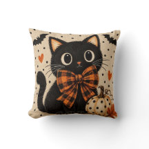 かわいい黒猫とかぼちゃのハロウィンクッション