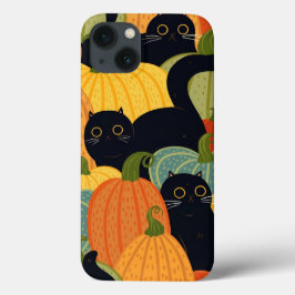かわいい黒猫とかぼちゃのハロウィンシームレスパターン iPhone 13ケース