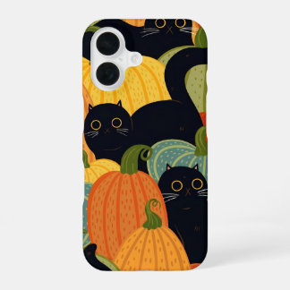かわいい黒猫とかぼちゃのハロウィンシームレスパターン iPhone 16ケース