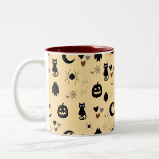 かわいい黒猫とかぼちゃのハロウィンパターンマグ ツートーンマグカップ