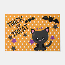 かわいい黒猫とこうもりのオレンジと白の星