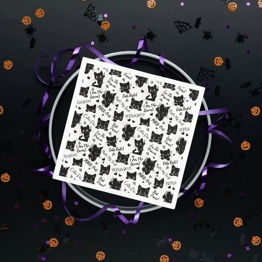 かわいい黒猫とことわざ柄 スタンダードカクテルナプキン