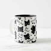 かわいい黒猫とことわざ柄 ツートーンマグカップ (正面左)