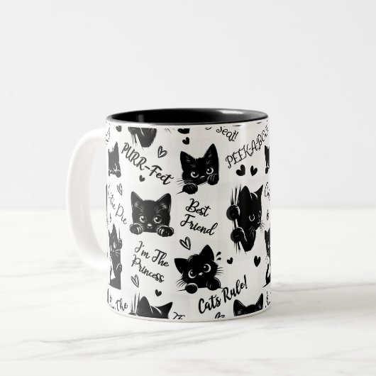 かわいい黒猫とことわざ柄 ツートーンマグカップ (正面左)