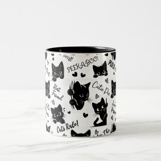 かわいい黒猫とことわざ柄 ツートーンマグカップ (中央)