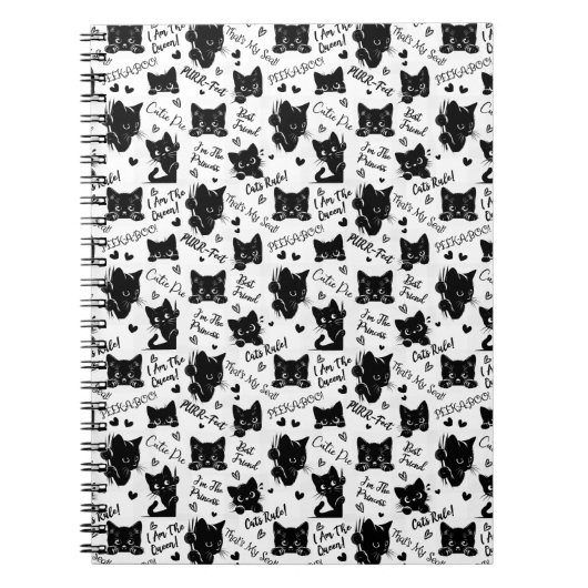 かわいい黒猫とことわざ柄 ノートブック (正面)
