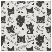 かわいい黒猫とことわざ柄 ファブリック (クローズアップ)