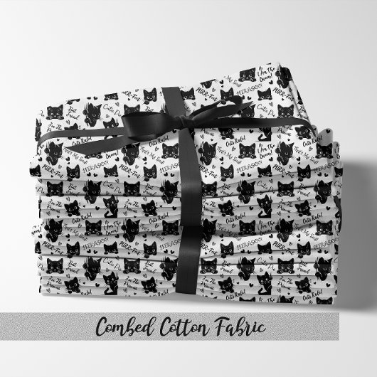 かわいい黒猫とことわざ柄 ファブリック