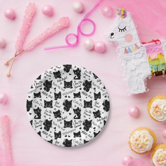 かわいい黒猫とことわざ柄 ペーパープレート (パーティー)