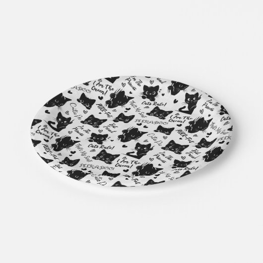 かわいい黒猫とことわざ柄 ペーパープレート (アングル)