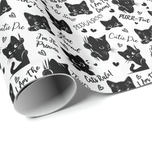 かわいい黒猫とことわざ柄 ラッピングペーパー (ロールコーナー)