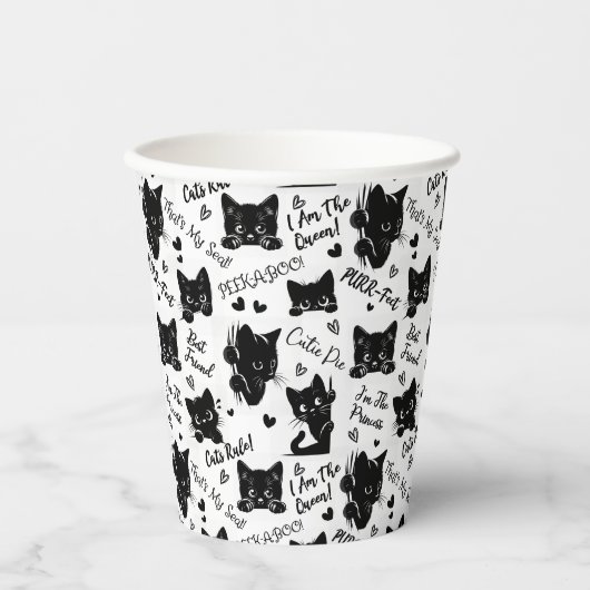 かわいい黒猫とことわざ柄 紙コップ (正面)