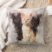 かわいい黒猫とオレンジの子猫の水彩画トリオ クッション (ブランケット)