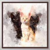 かわいい黒猫とオレンジの子猫の水彩画トリオ フォトプリント