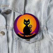 かわいい黒猫とオレンジ色の月 缶バッジ (インサイチュ)