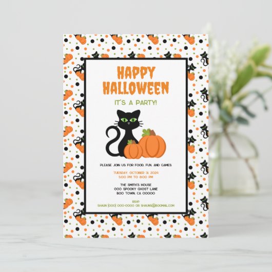 かわいい黒猫とカボチャのハッピーハローウィン 招待状 (スタンド正面)