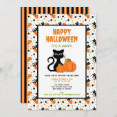 かわいい黒猫とカボチャのハッピーハローウィン 招待状 (正面/裏面)
