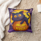 かわいい黒猫とカボチャのハロウィン クッション (ブランケット)