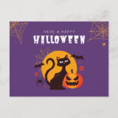 かわいい黒猫とカボチャのハロウィン シーズンポストカード (正面)