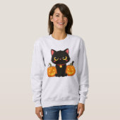かわいい黒猫とカボチャのハロウィン スウェットシャツ (正面フル)