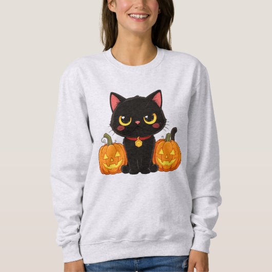 かわいい黒猫とカボチャのハロウィン スウェットシャツ (正面)