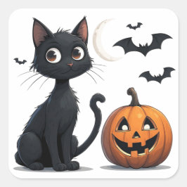 かわいい黒猫とカボチャのハロウィン 🎃 スクエアシール