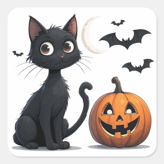 かわいい黒猫とカボチャのハロウィン 🎃 スクエアシール (正面)