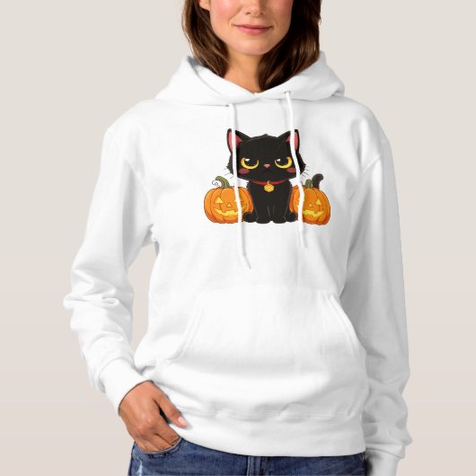 かわいい黒猫とカボチャのハロウィン パーカ (正面)