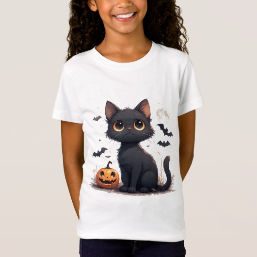 かわいい黒猫とカボチャのハロウィン🎃 Tシャツ (正面)