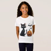 かわいい黒猫とカボチャのハロウィン 🎃 Tシャツ (正面フル)