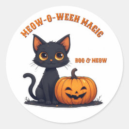 かわいい黒猫とカボチャの積み重ねハロウィン 🎃 ラウンドシール