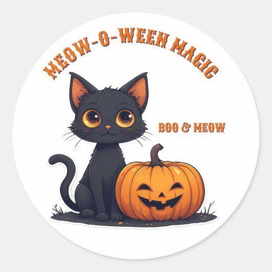 かわいい黒猫とカボチャの積み重ねハロウィン 🎃 ラウンドシール (正面)