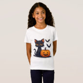 かわいい黒猫とカボチャの積み重ねハロウィン 🎃 Tシャツ (正面フル)