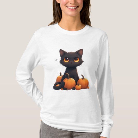 かわいい黒猫とカボチャ Tシャツ (正面)