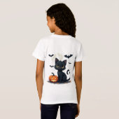 かわいい黒猫とコウモリのハロウィン 🎃 Tシャツ (裏面フル)