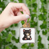 かわいい黒猫とコーヒー キーホルダー (手)