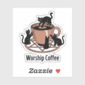 かわいい黒猫とコーヒー、コーヒーキティへの崇拝 シール (シート)