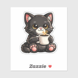 かわいい黒猫とコーヒー シール