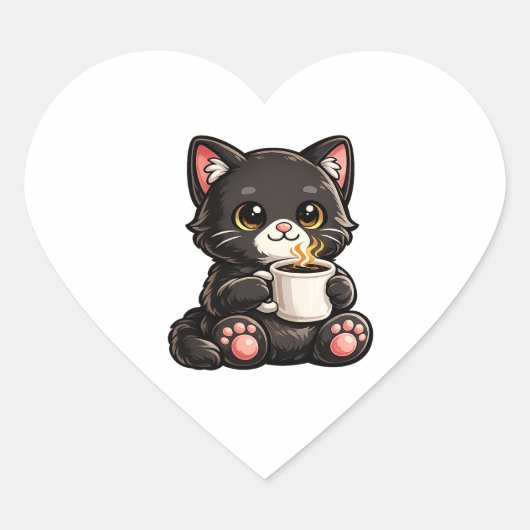 かわいい黒猫とコーヒー ハートシール (正面)