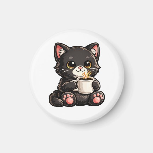 かわいい黒猫とコーヒー マグネット (正面)
