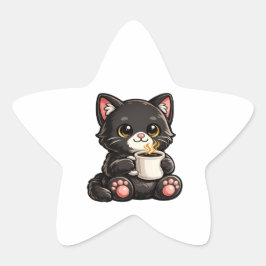 かわいい黒猫とコーヒー 星シール