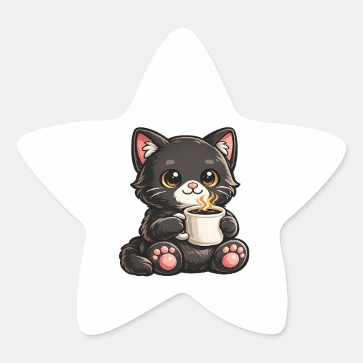 かわいい黒猫とコーヒー 星シール (正面)