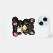かわいい黒猫とコーヒー iPhone 15ケース (裏面横)