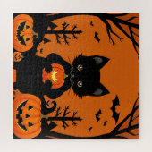 かわいい黒猫とハロウィンのカボチャ ジグソーパズル (横)