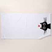 かわいい黒猫とハートビーチタオル ビーチタオル (正面)