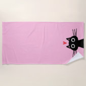 かわいい黒猫とハート ビーチタオル (正面)